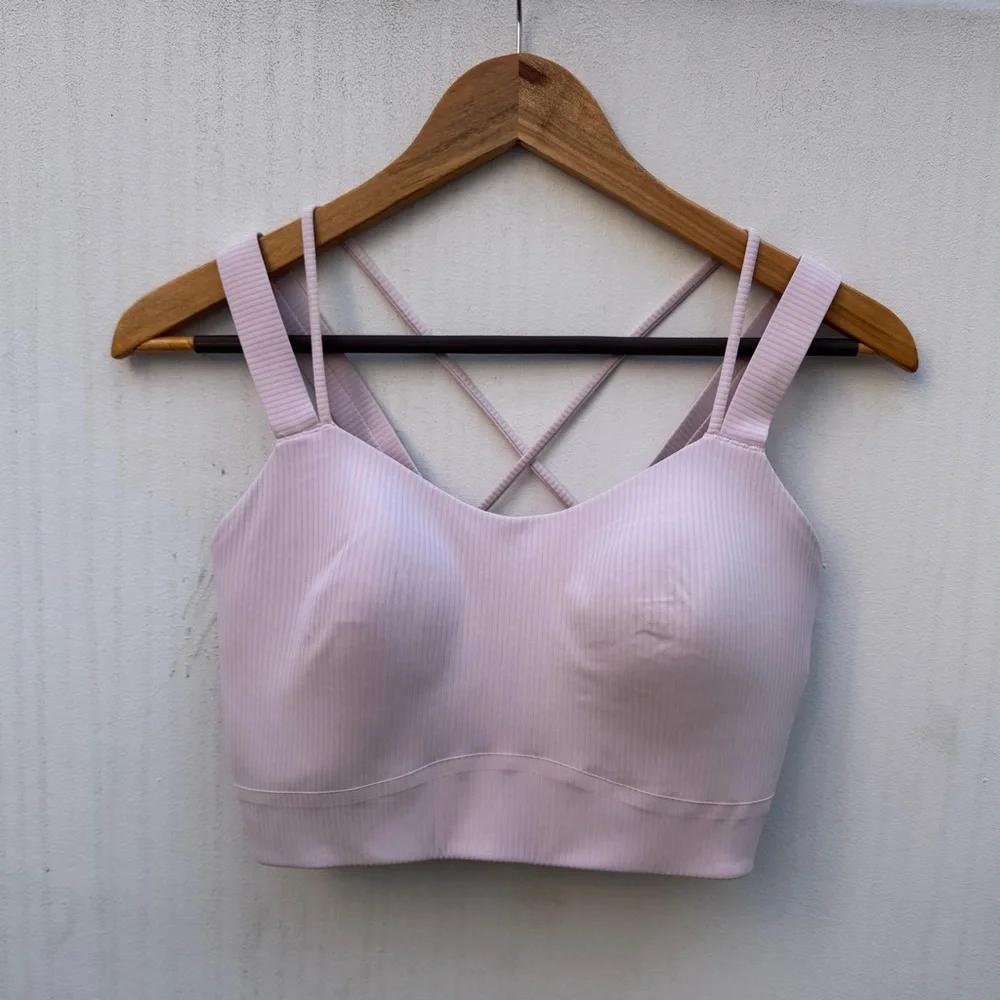 LULULEMON - Like a Cloud Longline Bra D/DD *Ribbed in Blissful Pink. Size 10 - Picture 6 of 7